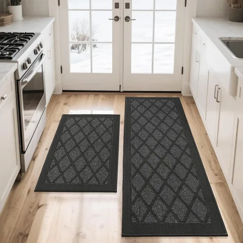 Miniatura 14 de COSY HOMEER Tapetes de cocina, 2 alfombras de cocina antideslizantes, lavables, absorbentes, para suelo de cocina, 100% polipropileno, alfombra