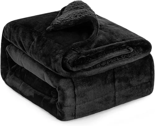 Lofus Manta pesada para adultos (15 libras, 48 x 72 pulgadas), manta pesada lavable a máquina, mantas suaves con peso para aliviar el estrés y Negro