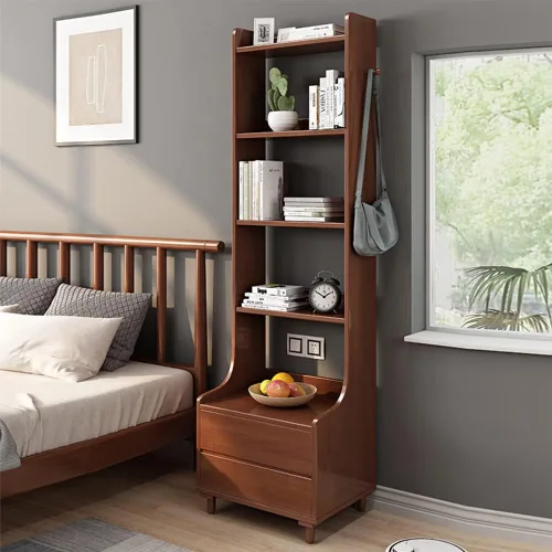Miniatura 3 de IOTXY Mesa de Noche Gris con Estantería - 71" de Alto, Librero de Madera Independiente con Estantes Abiertos, Cajones y 4 Estantes para Dormitorio