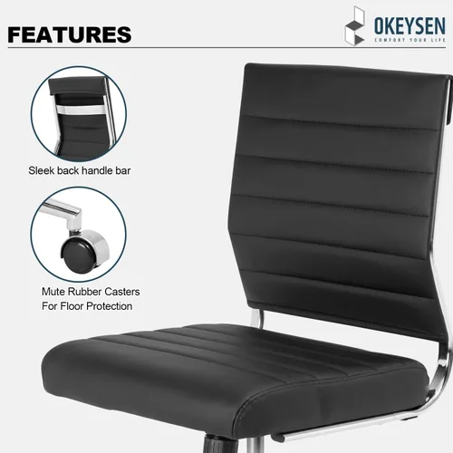 Miniatura 9 de Okeysen Silla de escritorio de oficina sin brazos, Silla giratoria ergonómica de sala de conferencias con respaldo medio, altura ajustable, silla