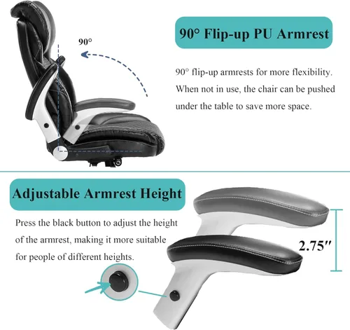 Miniatura 6 de Silla de oficina grande y alta, capacidad ejecutiva de 500 libras, silla de escritorio ergonómica de cuero con reposacabezas ajustable, soporte