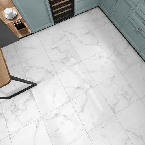 Miniatura 5 de WESTICK Azulejos de suelo de mármol blanco para despegar y pegar, azulejos de vinilo autoadhesivos para cocina, dormitorio, sótano, escaleras