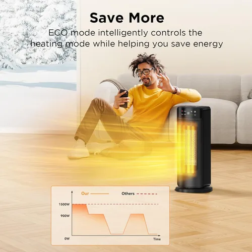 Miniatura 6 de Calentadores de espacio de 1500 W para uso en interiores, calentador eléctrico de cerámica PTC de calentamiento rápido con control remoto, ECO