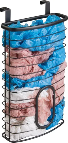 Miniatura 2 de mDesign Organizador de Almacenamiento Colgante de Gabinete de Acero Portador para Cocina, Despensa - Sostiene Bolsas de Plástico, Sándwich, Basura