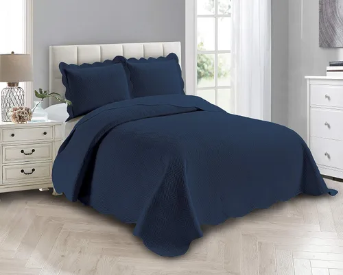 Miniatura 16 de Linen Plus Juego de Colcha y Cobertor de Lujo de Gran Tamaño con Relieve Color Verde Cazador Sólido Full/Queen Nuevo # Ashley