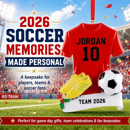 Miniatura 4 de Adornos de Navidad de fútbol personalizados – Adorno de fútbol 2025 – Adornos para fanáticos de los deportes – Regalos de atletismo rojo – Adorno