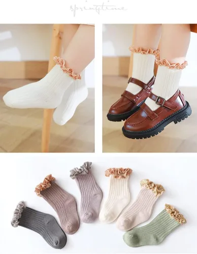 Miniatura 2 de Calcetines de encaje para bebé, Mary Jane con volantes a cuadros, 6 pares