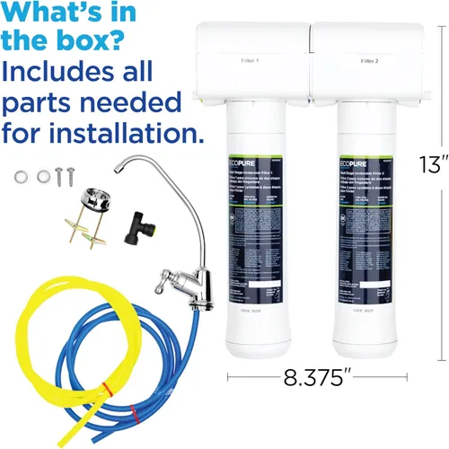 Miniatura 7 de EcoPure ECOP20 Sistema de filtro de agua para debajo del fregadero de 2 etapas - Certificado NSF para reducir 58 contaminantes - Agua potable limpia