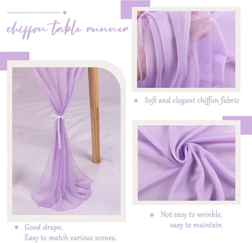 Miniatura 3 de Paquete de 2 caminos de mesa de gasa lavanda de 30 x 120 pulgadas, tela transparente romántica para decoraciones de boda, baby shower de 10 pies