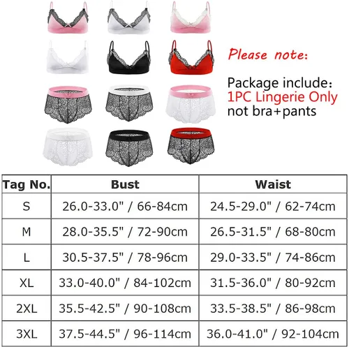 Miniatura 7 de ABAFIP Ropa interior de encaje para hombre, brasier floral, con lazo, cintura baja, bragas transparentes, bikini, ropa de dormir
