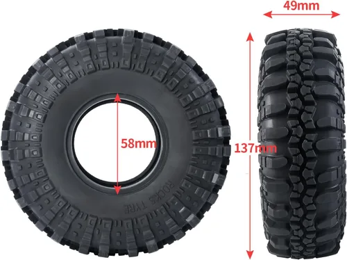 Miniatura 4 de RC-Hub - 4 neumáticos de goma de 2.2 pulgadas, neumáticos de rueda Beadlock OD 5.394 in con espuma para 1/10 Axial Wraith 90048 RR10 RC Crawler