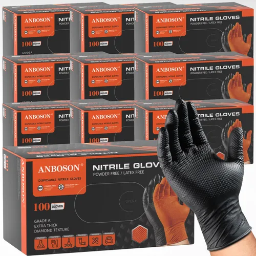 Miniatura 15 de ANBOSON Guantes de nitrilo desechables de 10 mil de goma negra resistente a los productos químicos, guantes de mecánico resistentes, sin látex