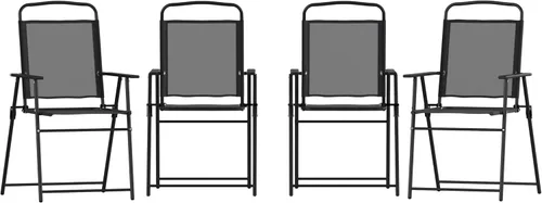 Miniatura 3 de BizChair Sillas plegables para patio, sillas de césped de textileno para exteriores con reposabrazos, juego de 4, color negro