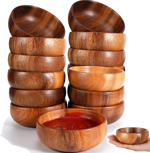 Miniatura 10 de Skylety 10 piezas de tazones de madera de acacia pequeños tazones de calabaza redondos de madera tallados a mano para servir palomitas de maíz