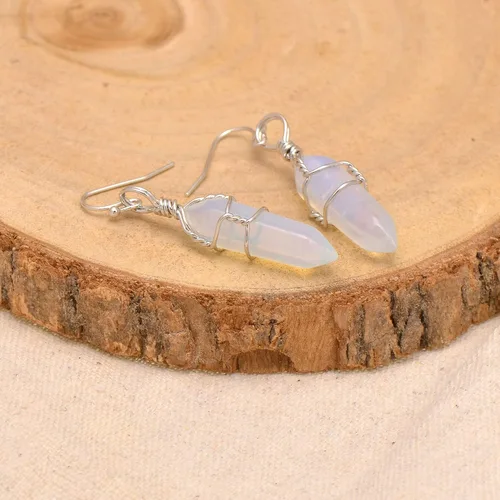 Miniatura 19 de Pendientes de cristal de punta envuelta en alambre de piedra pulida para mujer Reiki Energy Healing