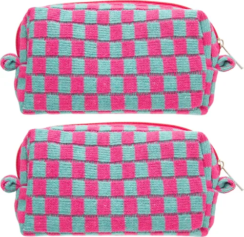 Miniatura 22 de PAZIMIIK Bolsa de Maquillaje a Cuadros para Bolso Portátil con Cremallera, Estuche Pequeño de Cosméticos para Accesorios de Viaje, Azul Ártico