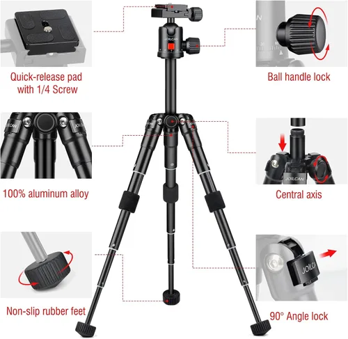 Miniatura 7 de JOILCAN Mini trípode para cámara, trípode de escritorio de aluminio de 21 pulgadas con cabeza de bola de 360°, trípodes de viaje portátiles
