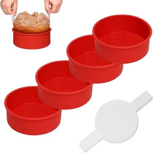 Miniatura 8 de Alimat PluS Molde redondo de silicona para tartas de 4 pulgadas, paquete de 5 mini moldes para pasteles con 100 piezas de papel pergamino, moldes