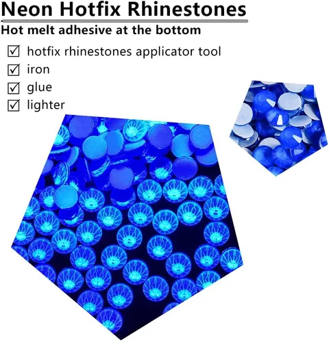 Miniatura 2 de Diamantes de imitación Hotfix, 1440 diamantes de imitación de fijación en caliente para manualidades, ropa, decoración, neón azul, SS10 Azul neón
