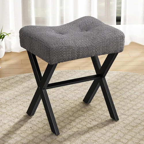 Miniatura 16 de Memobarco Taburete Silla de Tocador de 18 Pulgadas, Banco de Tocador con Patas en X de Metal, Taburete Otomán de Acento con Tela Bouclé Transpirable