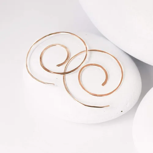 Miniatura 103 de Aretes de aro finos martillados, elegantes plata esterlina geométrica sólida, relleno de oro y relleno de oro rosa; para mujer por Lotus Stone