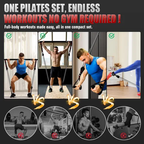 Miniatura 4 de Kit de barra de pilates HPYGN con bandas de resistencia, equipo de entrenamiento de pilates multifuncional de alta resistencia para entrenamiento
