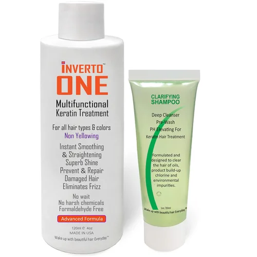 Miniatura 12 de INVERTO ONE - Kit de queratina brasileña sin formaldehído de 6.1 fl oz con champú clarificante, tratamiento vegano de grado de salón para resultados