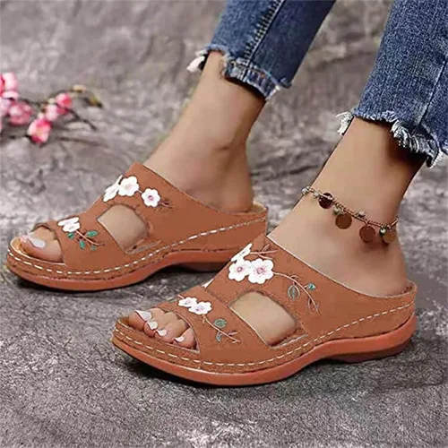 Miniatura 28 de Ladmiple Sandalias ortopédicas florales de moda 2023 con soporte de arco, zapatillas romanas casuales con puntera abierta