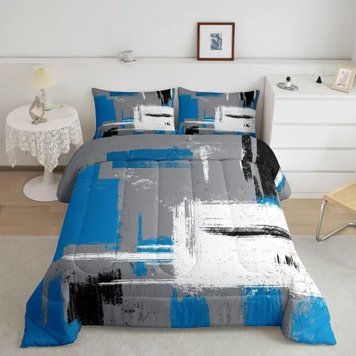Miniatura 24 de Feelyou Edredón Abstracto Juego de edredón de arte abstracto moderno para niños y niñas, color morado, azul, negro, juego de ropa de cama para Multi