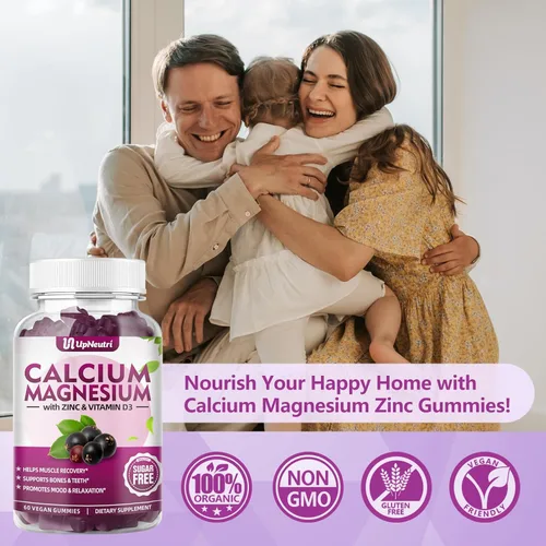 Miniatura 7 de Calcio, magnesio y zinc con suplemento de vitamina D3, gomitas de calcio sin azúcar para mujeres y hombres, gomitas de zinc de alta absorción