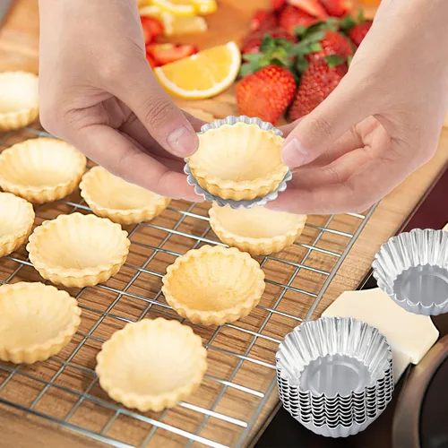 Miniatura 4 de Paquete de 20 moldes para tartas de huevo, 2.2 x 0.8 pulgadas, mini moldes de metal para magdalenas, moldes reutilizables para hornear