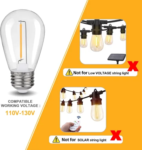 Miniatura 3 de KGC Bombillas LED de repuesto S14 inastillables e impermeables – 1 W equivalente a 10 W, blanco cálido 2200 K para exteriores, bombilla de filamento