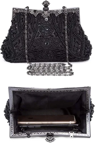Miniatura 5 de Bolso de mano de Selighting, con cuentas, estilo de los años 1920, para mujer, formal, para novia, de boda, de graduación, elegante, para fiesta