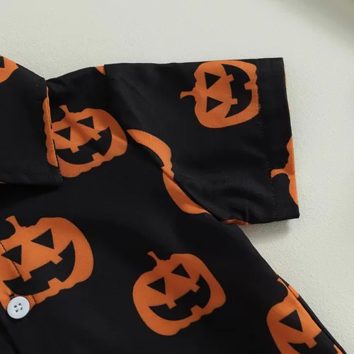 Miniatura 4 de Gueuusu Ropa de Halloween para bebé niño, camisa de manga corta con botones y cintura elástica, 2 piezas, traje de caballero