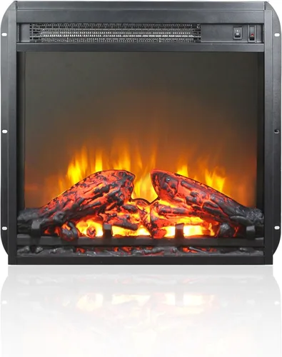 Inserto de chimenea eléctrica de 18 pulgadas, calentador ultrafino con juego de troncos y llama realista, protección contra sobrecalentamiento (18