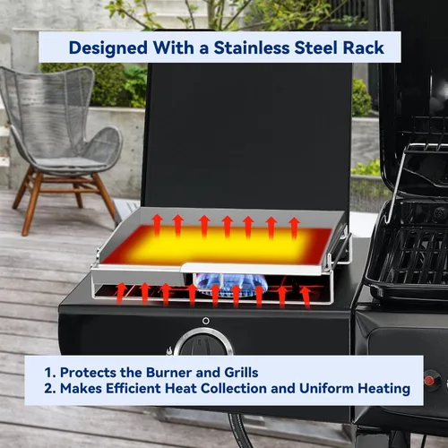Miniatura 4 de Skyflame Plancha universal de acero inoxidable, parrilla de gas plana con rejilla extraíble y bordes elevados, apto para la mayoría de parrillas