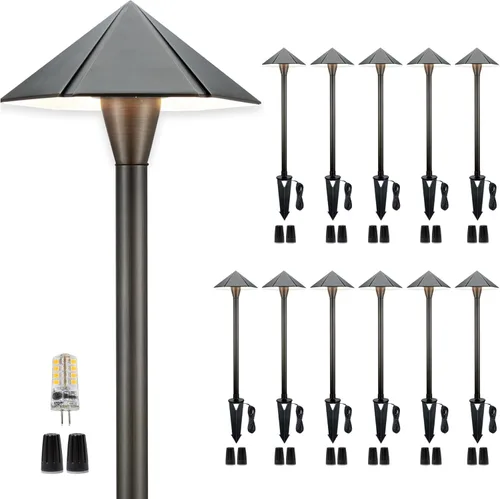 Miniatura 10 de Gardenreet Luces de camino de bajo voltaje de latón, luces LED de camino de paisaje, luces de patio al aire libre impermeables IP65, 12 V con cable