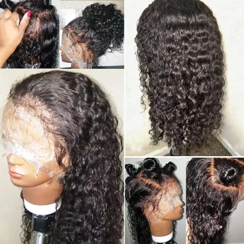 Miniatura 7 de Pelucas de pelo humano de encaje completo para las mujeres negras, cabello estilo mojado, ondulado, brasileño, virginal, Sin pegamento, con encaje