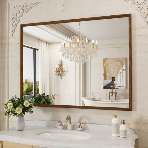 Miniatura 73 de WEER - Espejo de baño dorado, espejo de 40x32 pulgadas con marco de metal dorado cepillado, espejo de tocador de baño de oro para pared