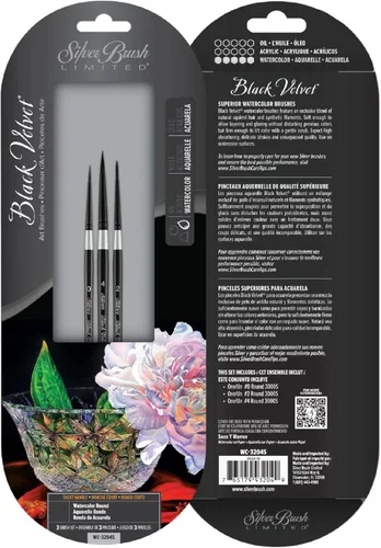 Miniatura 19 de Silver Brush Limited WC-3000S - Juego de acuarela Master de terciopelo negro, juego de 3 pinceles, forro de escritura tamaño 1, tamaño de lavado