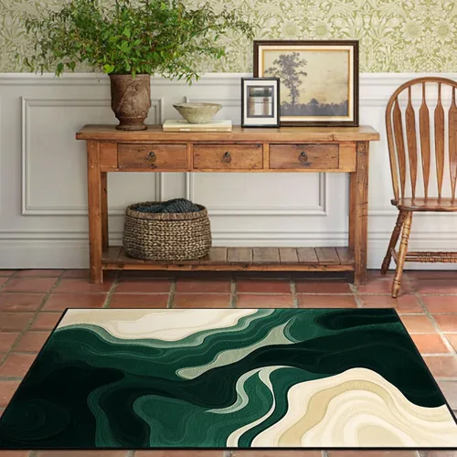 Miniatura 2 de Alfombra de entrada lavable verde de 2 x 3 pies, alfombra decorativa de mármol abstracto, alfombra pequeña antideslizante para puerta de entrada