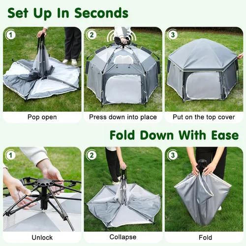 Miniatura 5 de Corralito desplegable para bebé, corralito portátil para bebés y niños pequeños con sombras extraíbles y 2 cubiertas UV laterales, corralito ligero