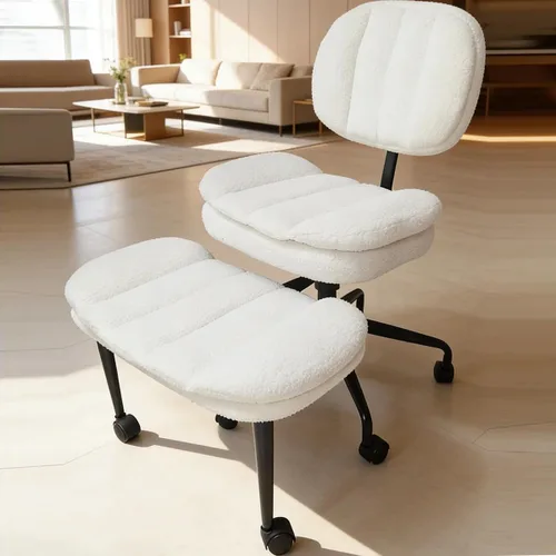 Miniatura 14 de Silla cruzada con reposapiés, silla de oficina giratoria de piel de oveja sintética de 360°, asiento extra ancho con comodidad similar al sofá, Lana