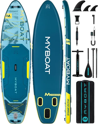 Miniatura 10 de MYBOAT Tabla de remo inflable extra ancha de 11 pies y 6 pulgadas x 34 pulgadas x 6 pulgadas, tabla de remo de pie para pesca, tabla de sup con 3