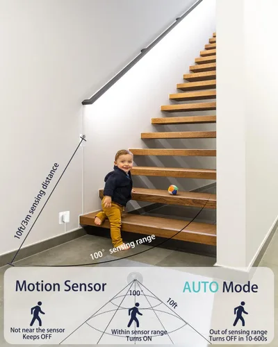 Miniatura 2 de DGD Luces para debajo del gabinete, tira de luces LED con sensor de movimiento enchufable para interiores con adaptador aprobado por UL FCC, Blanco