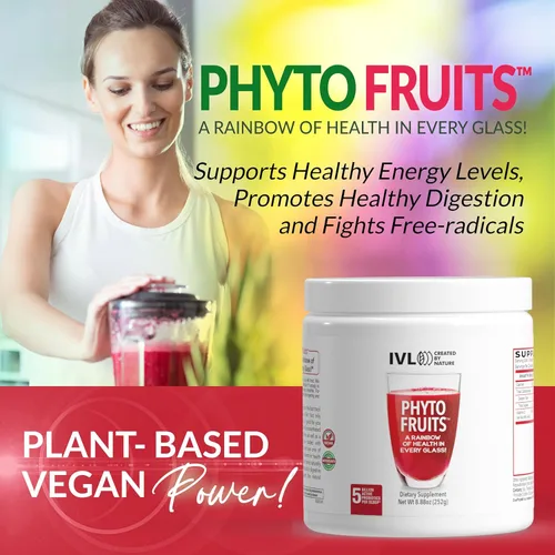 Miniatura 7 de IVL - Phyto Fruits Superfood Powder - Apoya la energía - Digestivo y probiótico - Antioxidante - Vegano - 40 frutas y nutrientes más 6 cepas
