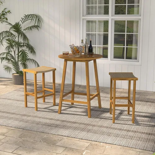 Miniatura 2 de Tangkula Juego de 2 taburetes de bar al aire libre, 30 pulgadas de alto de madera de acacia, taburetes de altura de barra resistentes con asiento