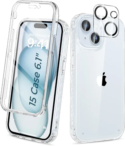 Miniatura 35 de Funda para iPhone 15 de cuerpo completo, protector de pantalla integrado, con protector de lente de cámara, [antiamarilleamiento], funda protectora