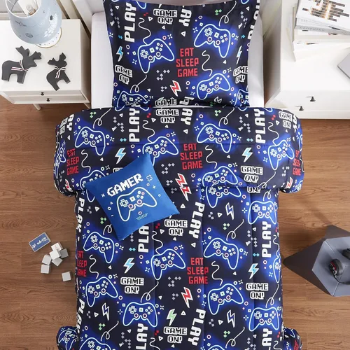 Miniatura 3 de Juego de edredón para niños Kaleido Space tamaño individual para niños, juego de ropa de cama para niños con luz en la oscuridad para jugadores, 1