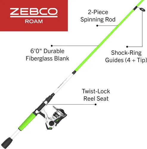 Miniatura 2 de Zebco Roam - Combo de carrete giratorio y caña de pescar, caña de fibra de vidrio de 6 pies, mango Split ComfortGrip, pomo de mango Soft-Touch